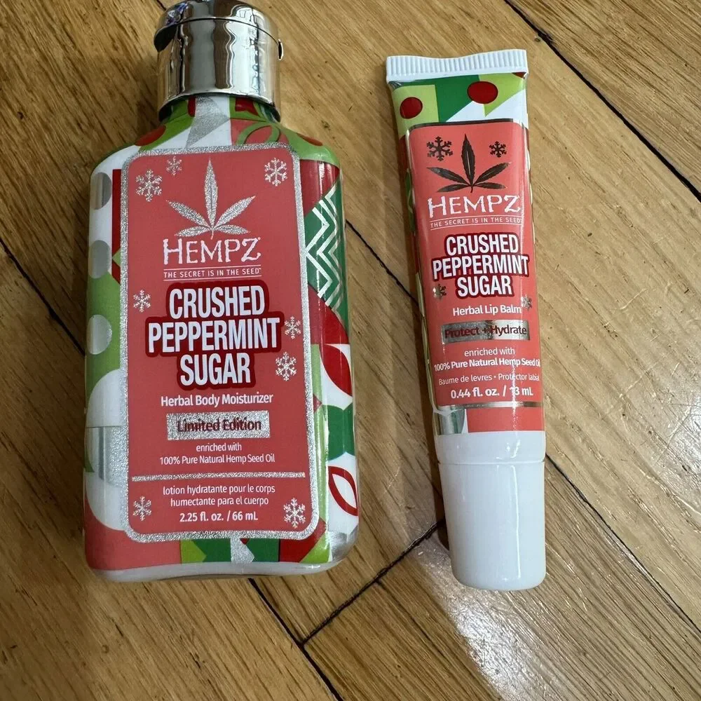 Hempz Crushed Peppermint Sugar Body‎ Moisturizer 2.25oz and Lip Balm 0.44oz Set